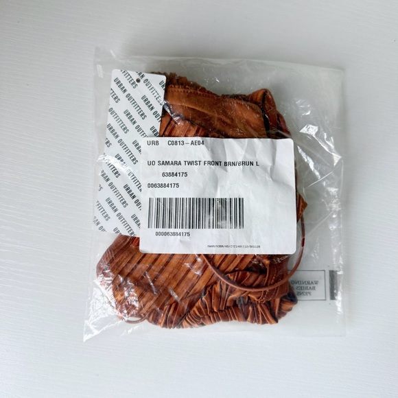 Urban Outfitters | Samara Twist Front Coral New Large Brown Bronze V Neck Crop - Picture 7 of 8